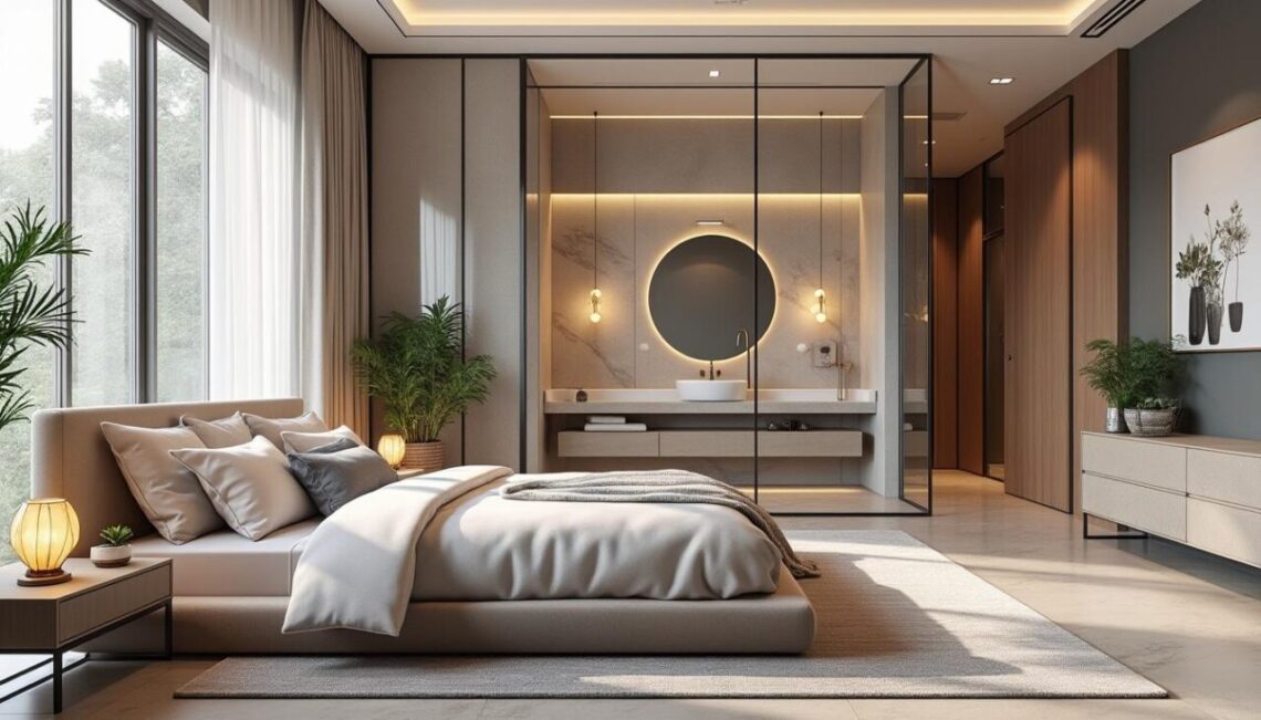 découvrez des idées inspirantes pour aménager une chambre moderne avec une salle de bain intégrée derrière la tête de lit. optimisez l'espace et alliez confort et style tout en créant une atmosphère intime et relaxante. suivez nos conseils pratiques pour une décoration harmonieuse et fonctionnelle.