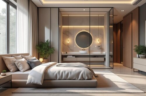 découvrez des idées inspirantes pour aménager une chambre moderne avec une salle de bain intégrée derrière la tête de lit. optimisez l'espace et alliez confort et style tout en créant une atmosphère intime et relaxante. suivez nos conseils pratiques pour une décoration harmonieuse et fonctionnelle.