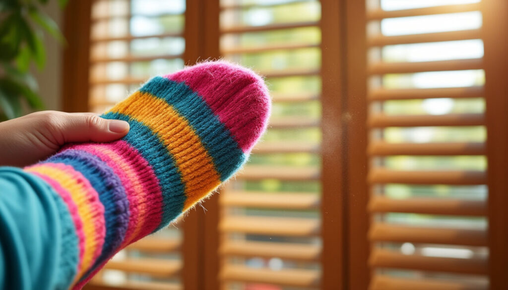 découvrez l’astuce de grand-mère infaillible : utilisez une simple chaussette pour nettoyer et faire briller vos stores tout en éliminant facilement la poussière ! solution rapide, économique et efficace.