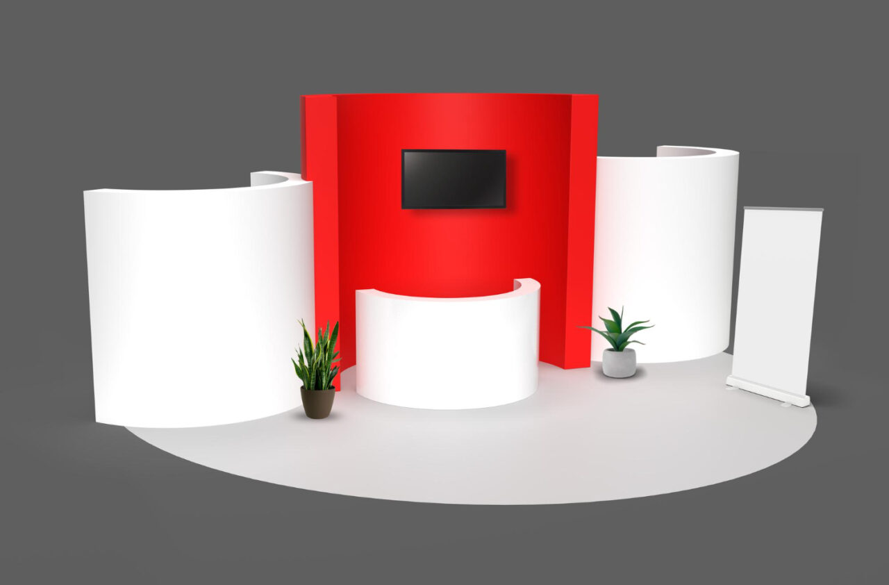 Stand d’exposition professionnel avec mobilier design, illustrant la modularité et la visibilité accrue pour réussir ses événements et optimiser le parcours des visiteurs.