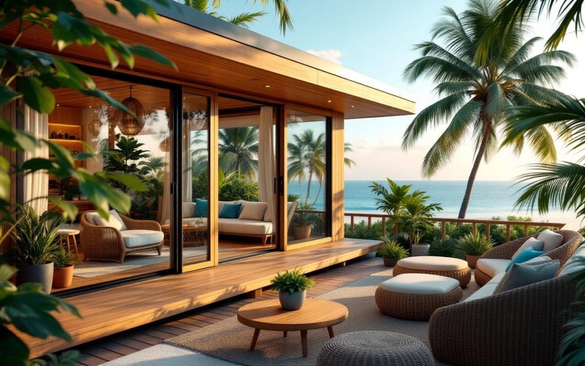 maison-modulaire-en-bois-avec-une-profonde-veranda-sur-pilotis-entouree-de-palmiers-et-dune-vegetation-tropicale-dense-mobilier-dexterieur-en-osier-pots-de-plantes-et-portes-fenetres-ouvertes